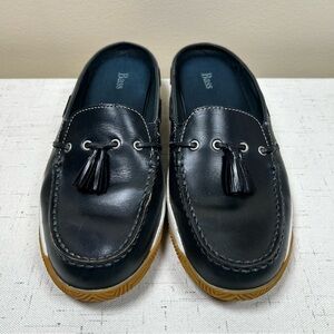 G.H. Bass Women 9.5M Blue Leather Loafers Tassel Slides Mules Quality Materials